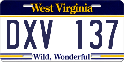 WV license plate DXV137