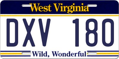 WV license plate DXV180
