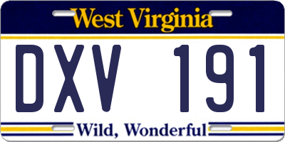 WV license plate DXV191