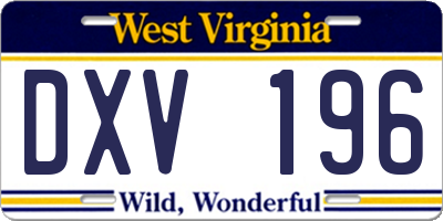 WV license plate DXV196