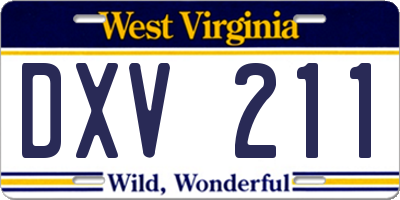 WV license plate DXV211