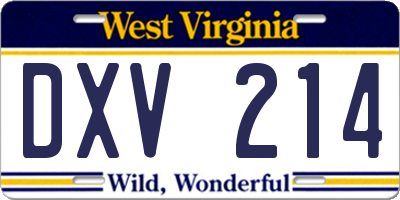 WV license plate DXV214