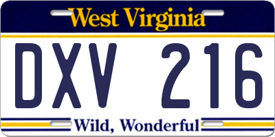 WV license plate DXV216