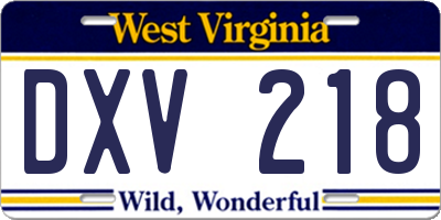 WV license plate DXV218