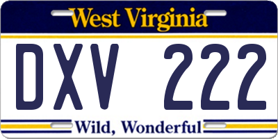 WV license plate DXV222