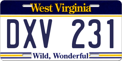 WV license plate DXV231
