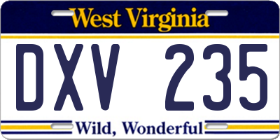 WV license plate DXV235