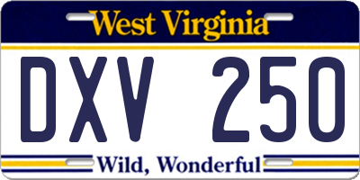 WV license plate DXV250