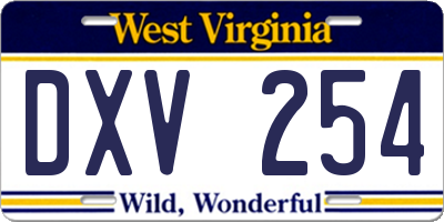 WV license plate DXV254