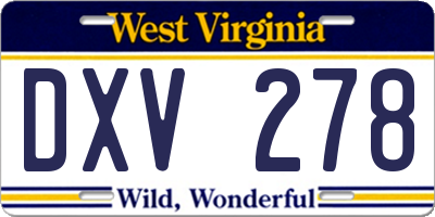 WV license plate DXV278