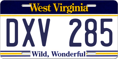 WV license plate DXV285