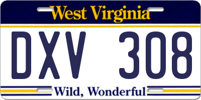 WV license plate DXV308