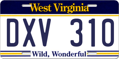 WV license plate DXV310