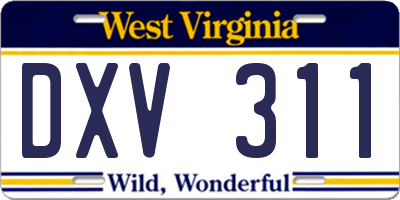WV license plate DXV311