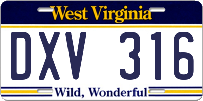 WV license plate DXV316