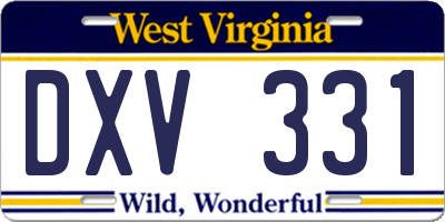 WV license plate DXV331