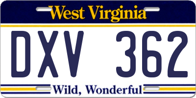 WV license plate DXV362