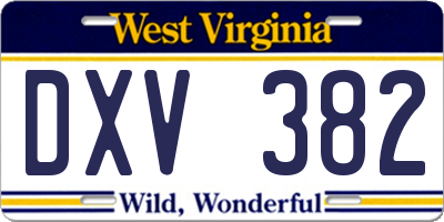 WV license plate DXV382