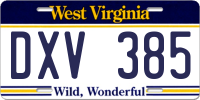 WV license plate DXV385