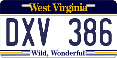WV license plate DXV386