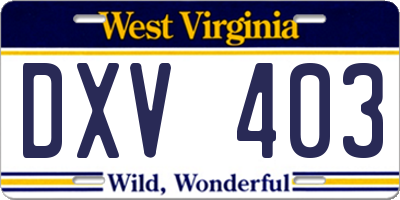 WV license plate DXV403