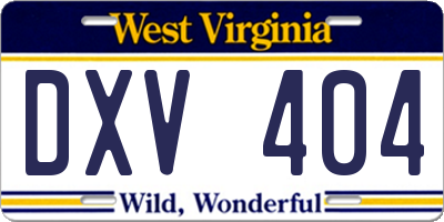 WV license plate DXV404
