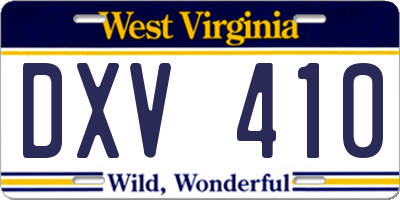 WV license plate DXV410