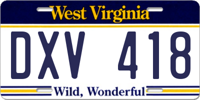 WV license plate DXV418