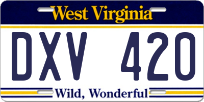 WV license plate DXV420