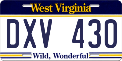 WV license plate DXV430