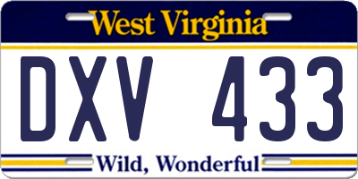 WV license plate DXV433