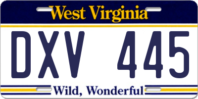 WV license plate DXV445