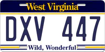 WV license plate DXV447