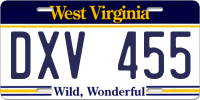WV license plate DXV455