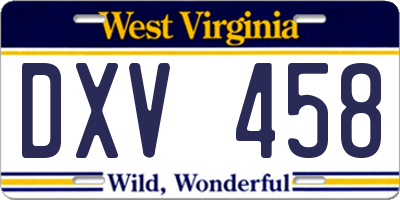 WV license plate DXV458