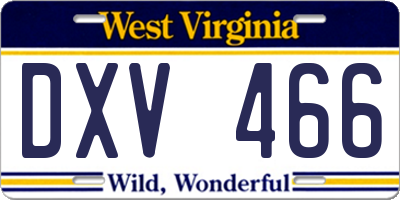 WV license plate DXV466