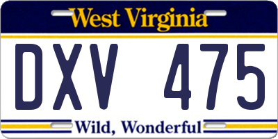 WV license plate DXV475