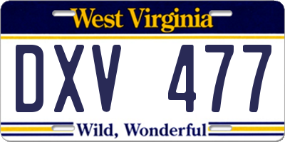 WV license plate DXV477