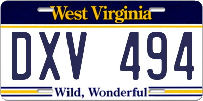 WV license plate DXV494
