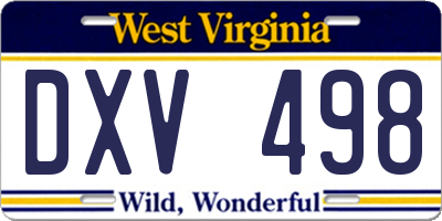 WV license plate DXV498