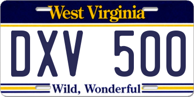 WV license plate DXV500