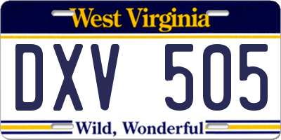 WV license plate DXV505
