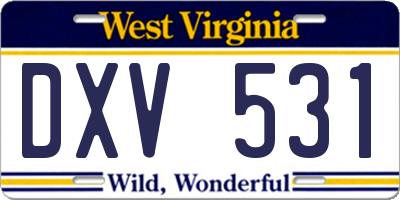 WV license plate DXV531