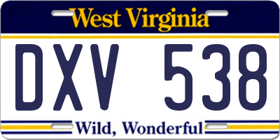 WV license plate DXV538