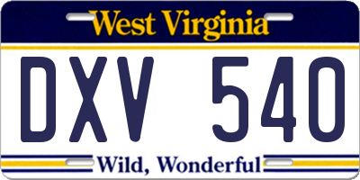 WV license plate DXV540