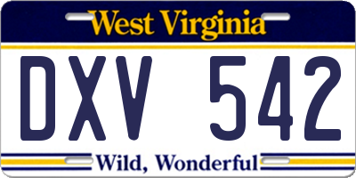 WV license plate DXV542