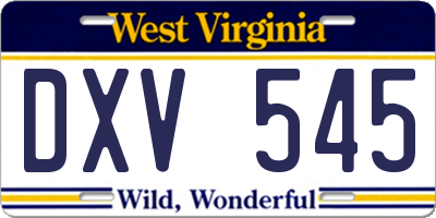 WV license plate DXV545