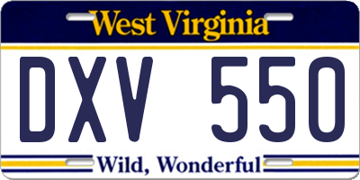 WV license plate DXV550