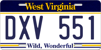 WV license plate DXV551