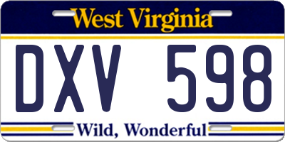 WV license plate DXV598